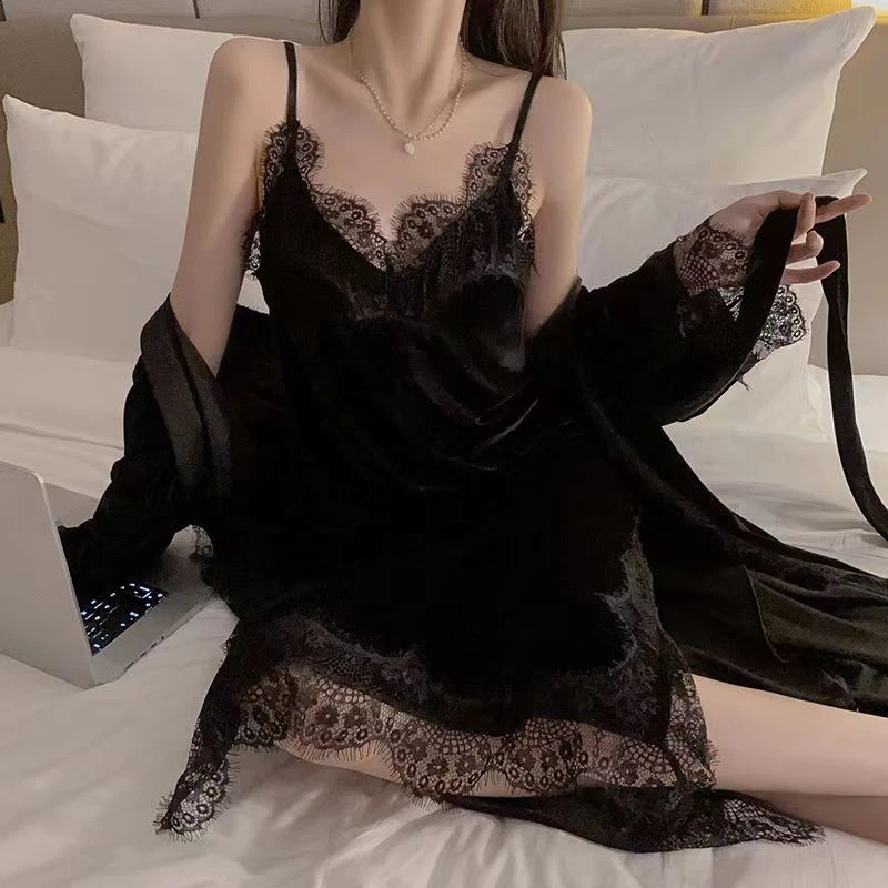 【下单备注对应编码】夏季睡裙女冰丝薄款高级感纯欲风蕾丝吊带睡衣