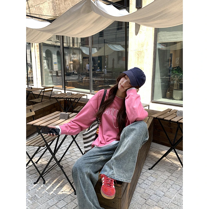 夏诗文ABOUT POEM 毛圈针织圆领卫衣女秋贴布绣上衣