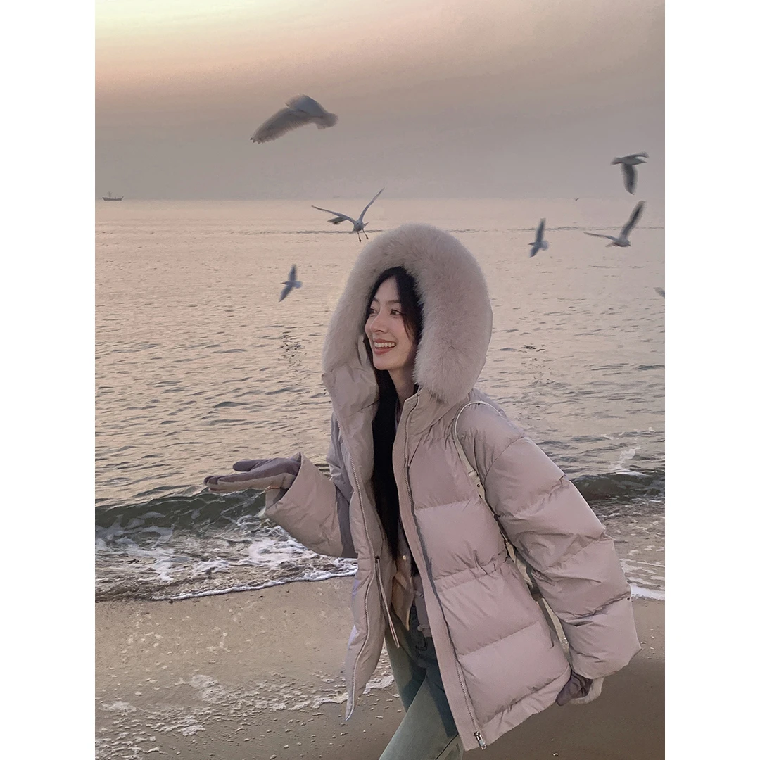 夏诗文ABOUT POEM 可溯源安心绒90北京白鸭绒狐狸毛领收腰羽绒服