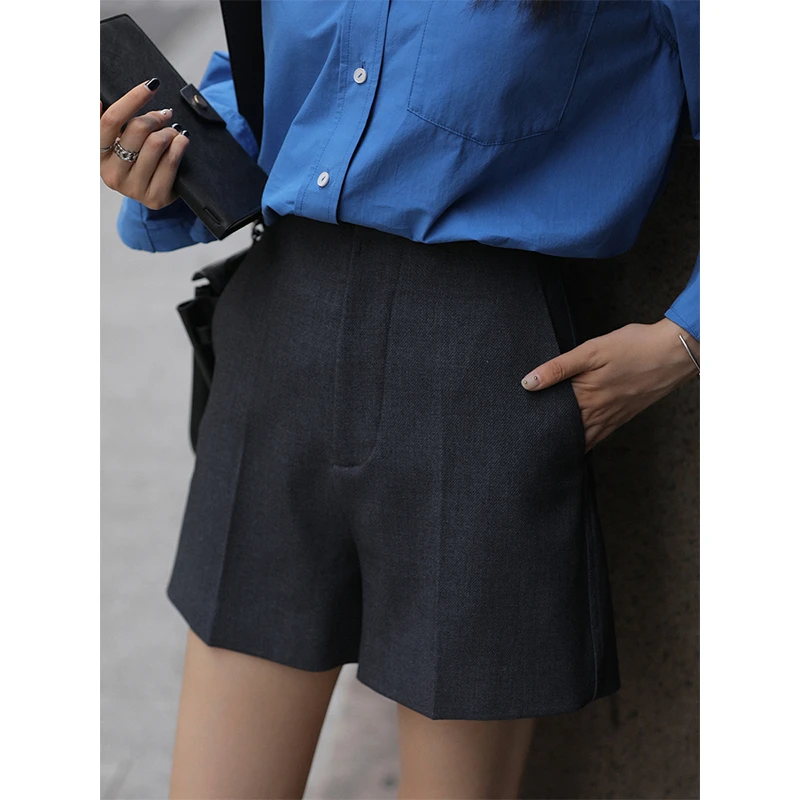 修腿西装裤 百搭连腰a字短裤黑色阔腿裤女秋显瘦