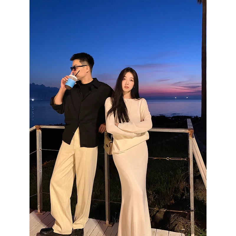 夏诗文ABOUT POEM 一字领针织上衣/A字长半身裙女秋