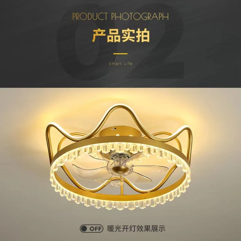 网红轻奢智能现代简约静音风扇灯圆形主卧家用餐厅隐形大气房间