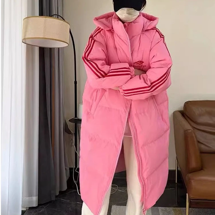 反季三条杠羽绒服女2025年新款长款过膝韩版宽松大被子加厚外套潮
