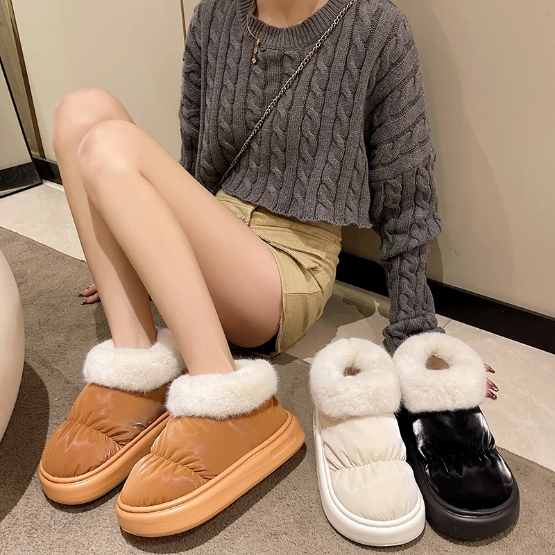 【优遇家】秋冬新款雪地靴百搭保暖加厚加绒防滑纯色毛圈简约棉鞋