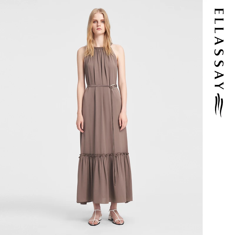 ELLASSAY歌力思夏季新款桑蚕丝挂脖流光风假日连衣裙EWB352Y01700