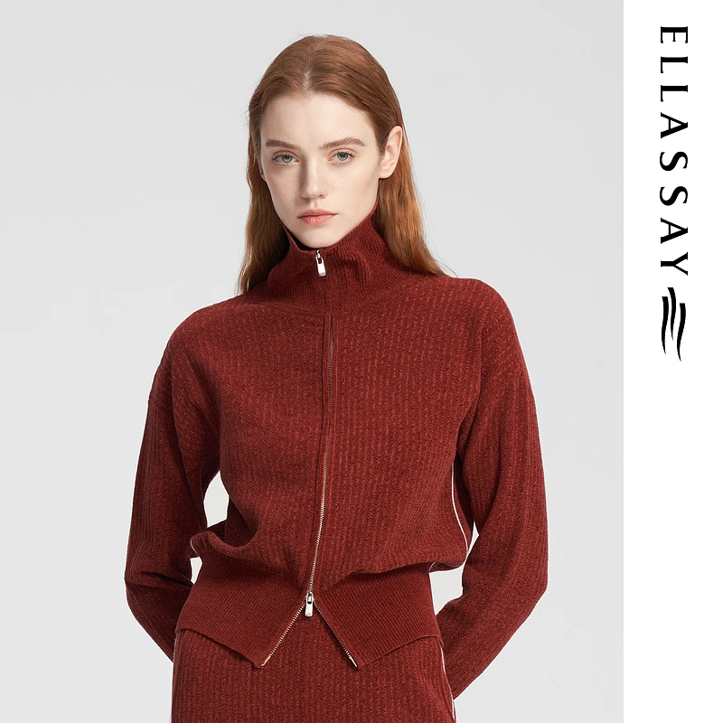 ELLASSAY歌力思秋季新款简约运动大方毛针织衫女EWW354M03100