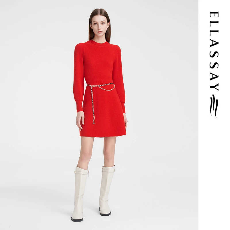 ELLASSAY歌力思春季新款新年羊毛针织连衣裙女EWV351M00800