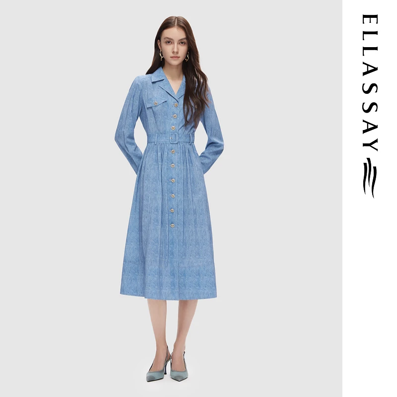 ELLASSAY歌力思流光风轻机能轻薄西装领过膝连衣裙EWD353Y00200