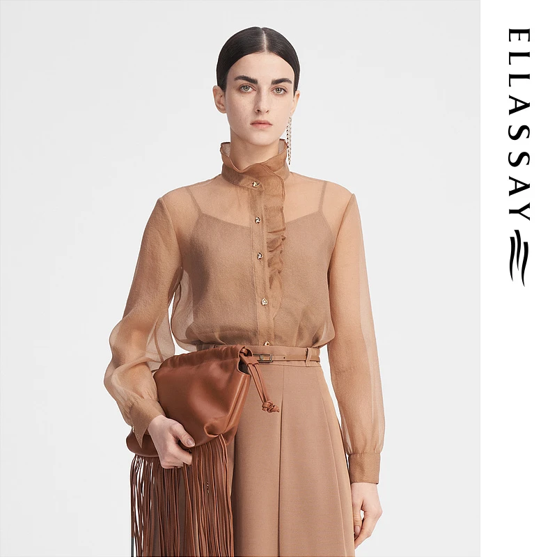 ELLASSAY歌力思皱感气质水雾纱流光风智性两件套衬衫EWF343C01900