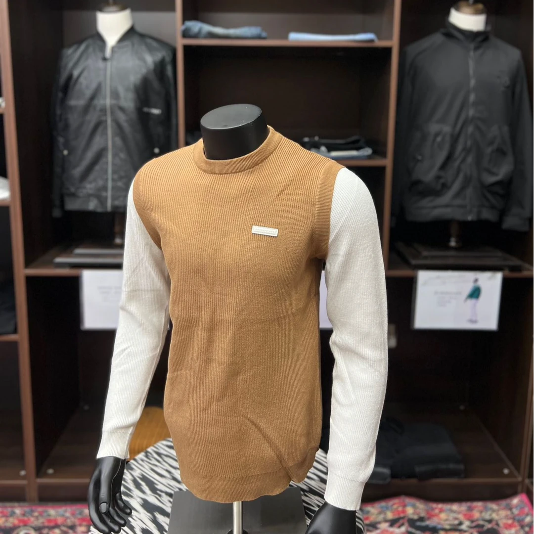 【koztun】秋冬针织8869#撞色卡其男士秋季冬季圆领长袖纯色百搭