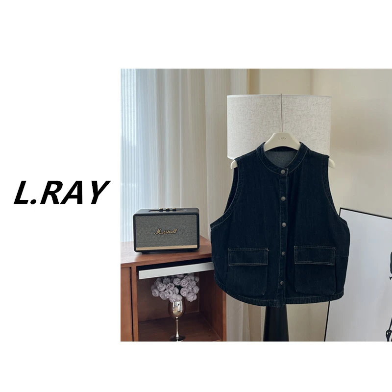 叠穿感~复古洋气圆领宽松显气质百搭显瘦无袖牛仔马甲外套女