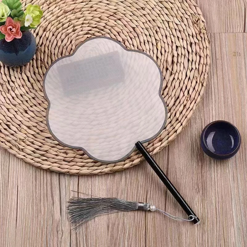 【紫光檀真丝团扇】手工黑檀木国风精美团扇书法国画创作专用