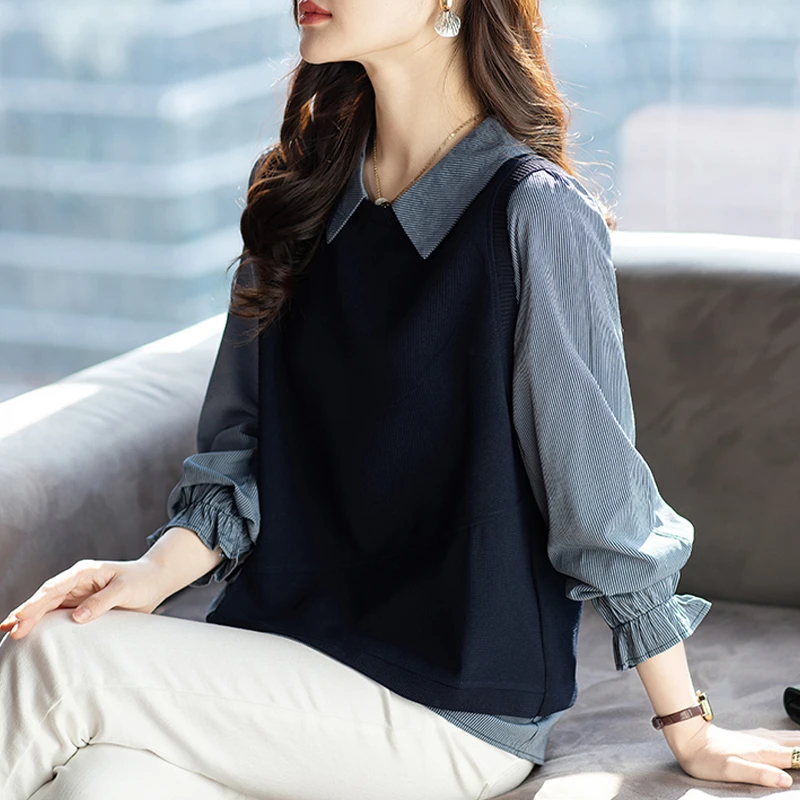 设计感假两件卫衣女士2025秋季新款大码宽松休闲显瘦气质减龄上衣