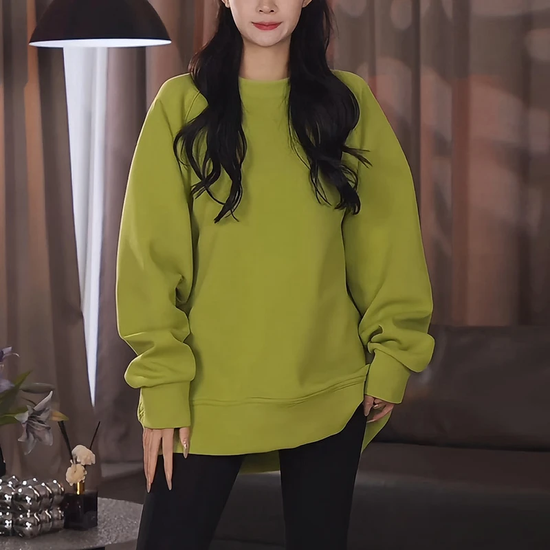 女士无帽卫衣2025秋冬新款时尚洋气大码宽松显瘦中长款这屁股上衣