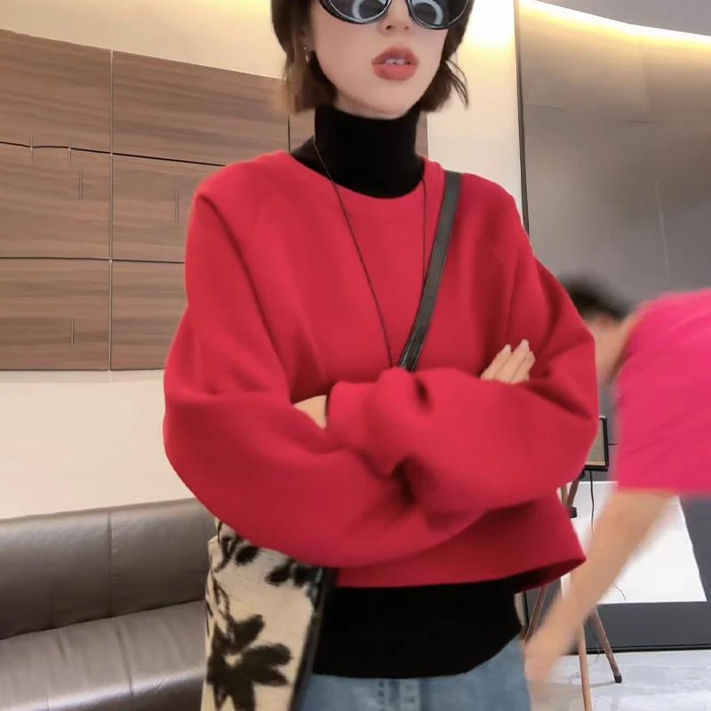 圆领卫衣女士秋冬2025新款外穿慵懒风宽松高级感时尚洋气短款上衣