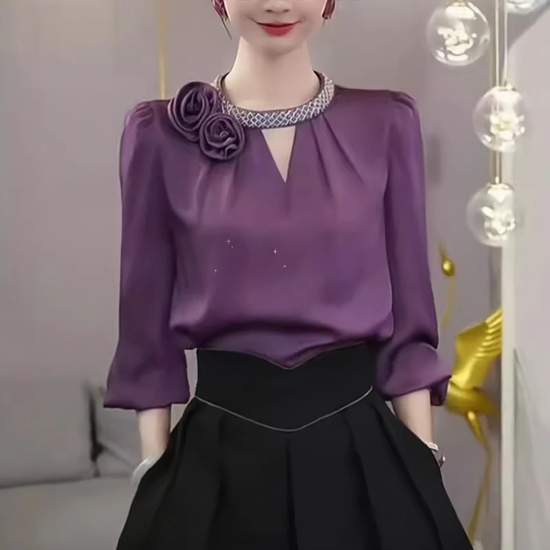 紫色衬衫女士长袖2025早秋季新款高级感时尚减龄休闲显瘦气质上衣
