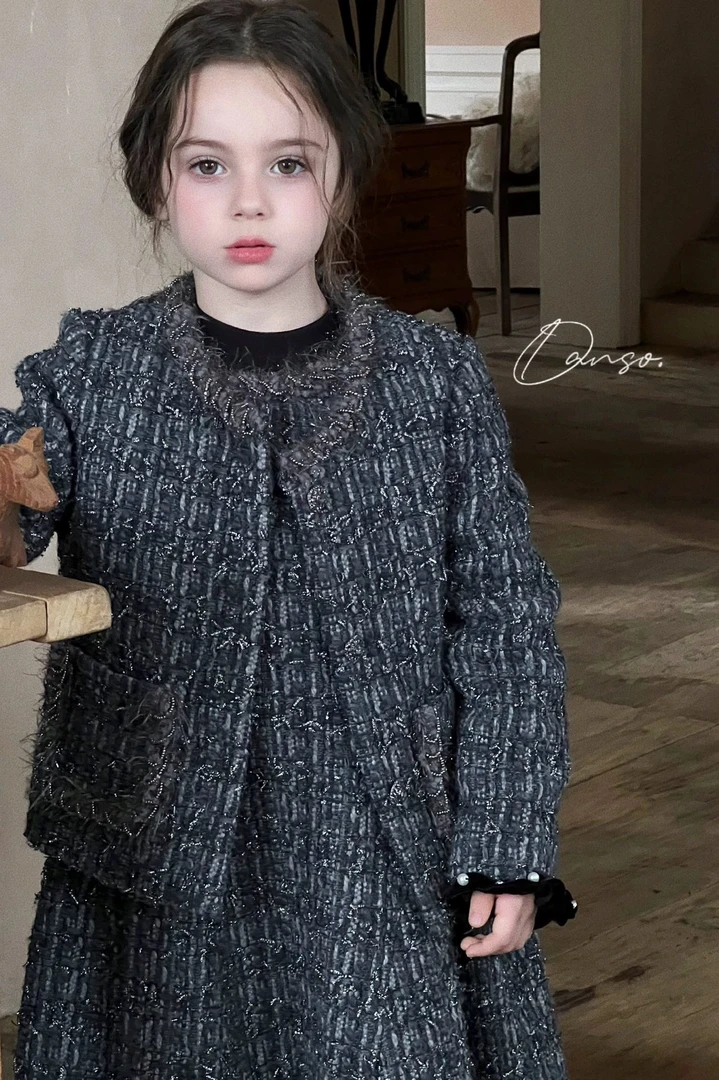 D家正版 女童秋季新款重工小香风套装 进口面料气质秋冬复古时尚