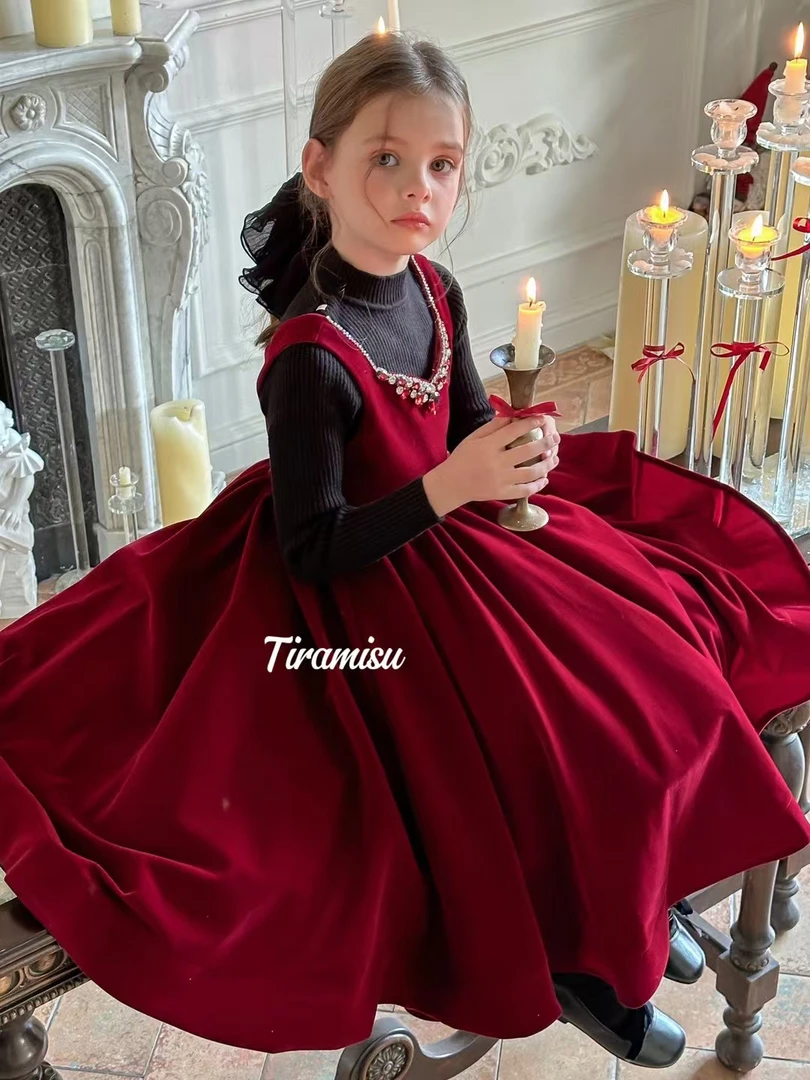 苏请家高级礼服红色丝绒四季冬季圣诞新年背心裙大裙摆连衣裙年服