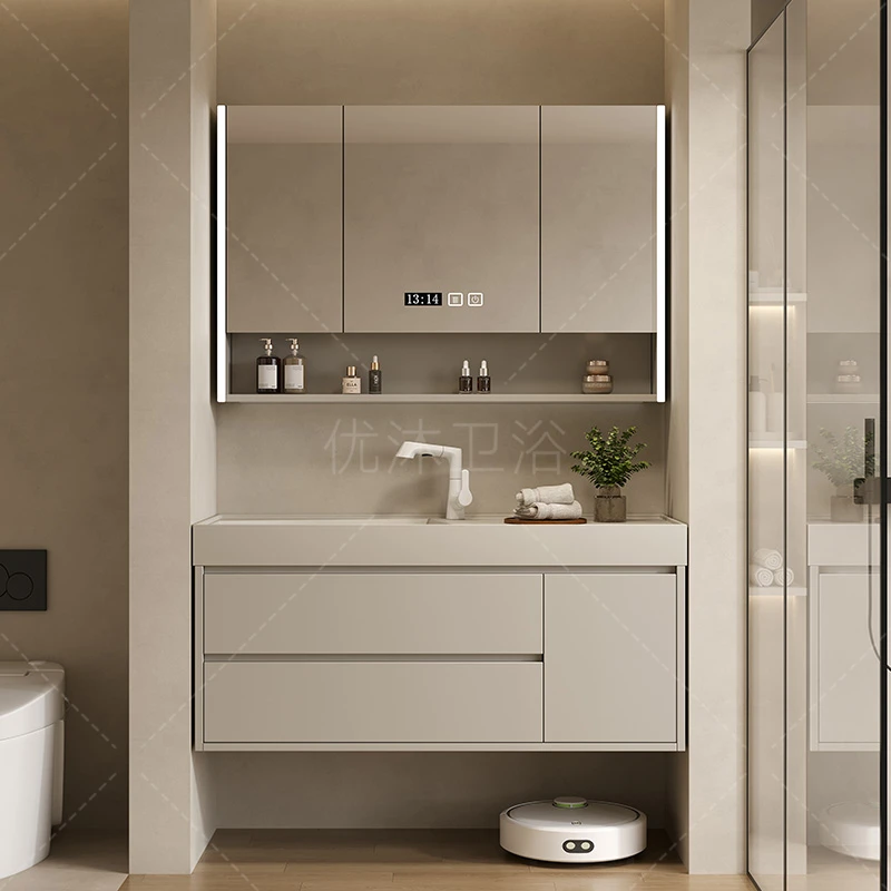 新款奶油风45cm进深一体盆浴室柜洗手盆柜卫生间洗脸盆洗漱洗手台