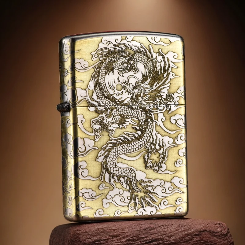 zippo打火机正品镀铬磨砂五面祥云龙正品煤油防风打火机DY9902DK
