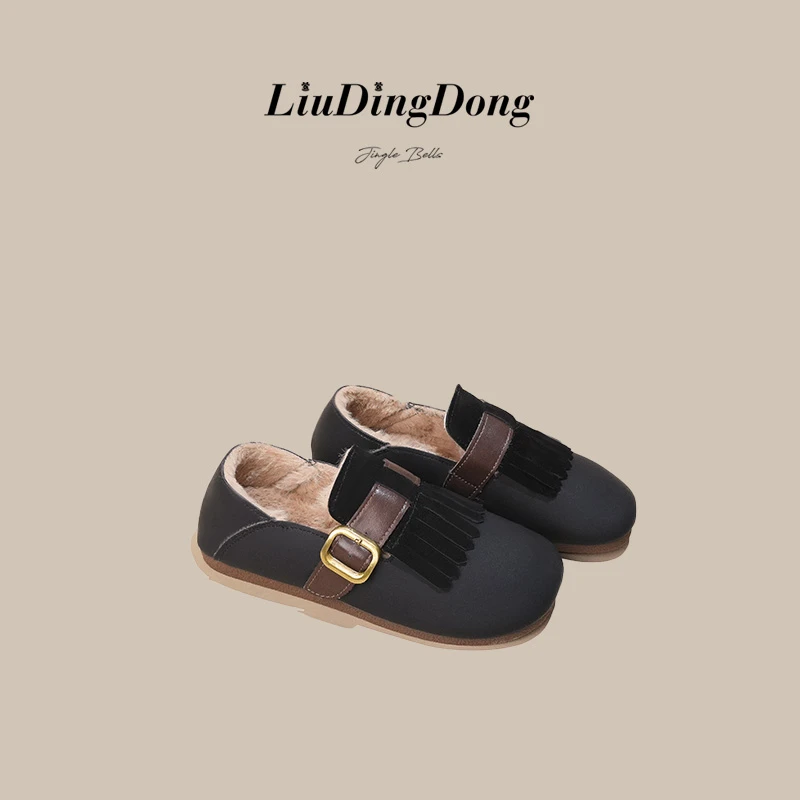 【刘叮咚女鞋】2024秋季清仓福利浅口毛毛鞋流苏单鞋勃肯鞋GF2367