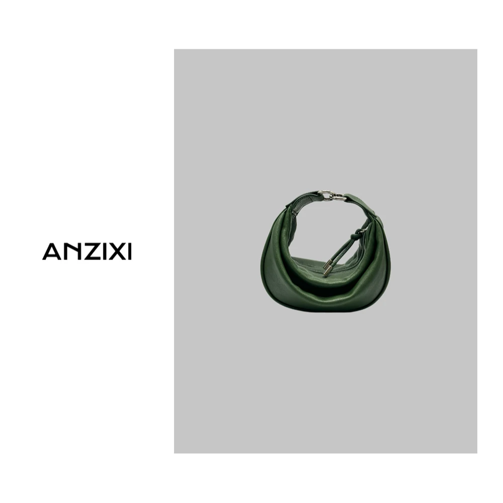【蜗牛饺子包】新款时尚复古月牙包韩系设计师手腕斜挎包（3555）绿色