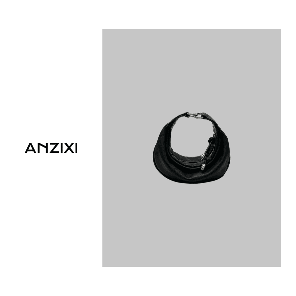 【蜗牛饺子包】新款时尚复古月牙包韩系设计师手腕斜挎包（3555）黑色