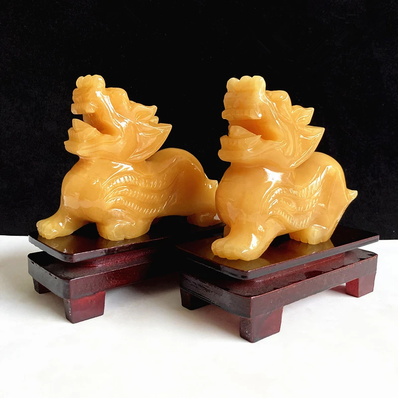 玉石黄玉貔貅摆件一对客厅店铺家居用办公桌貔恘皮丘貔犰开业礼品