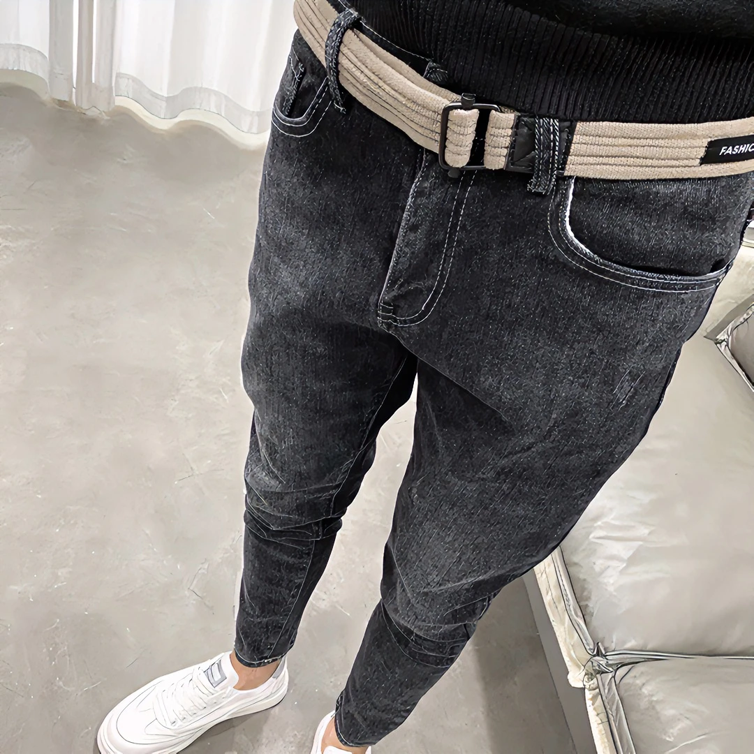 男神都爱穿的一款修身显瘦韩版牛仔裤男潮流时尚百搭水洗弹力长裤