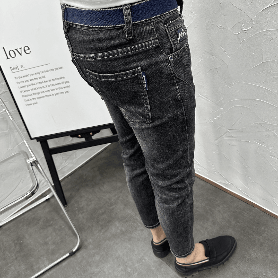 夏季新款高端水洗黑灰潮流时尚百搭牛仔裤男韩版修身小脚弹力长裤