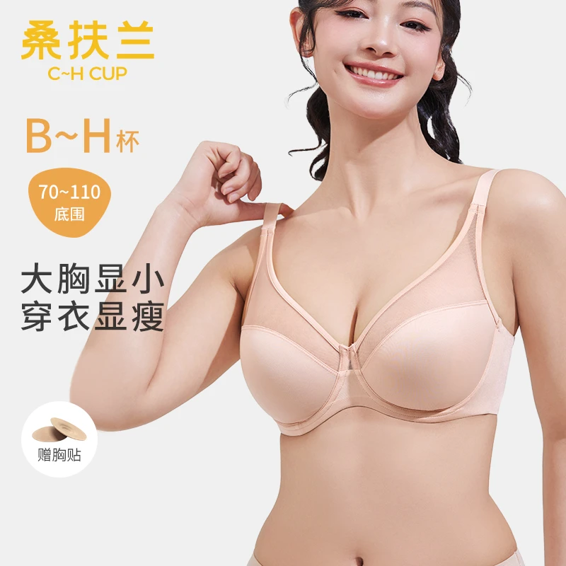 [无痕显小2件]桑扶兰四季全罩杯大码防下垂聚拢大胸内衣-hd-tw
