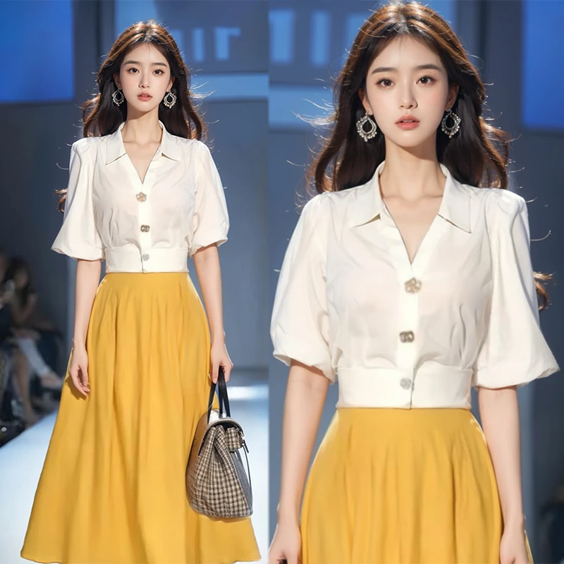 气质一整套穿搭干练女装polo领衬衫时尚高级感小洋装两件套夏季