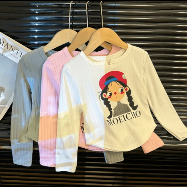 新款洋气时尚韩系女童t恤长袖秋款儿童打底衫女宝宝圆领印花上衣