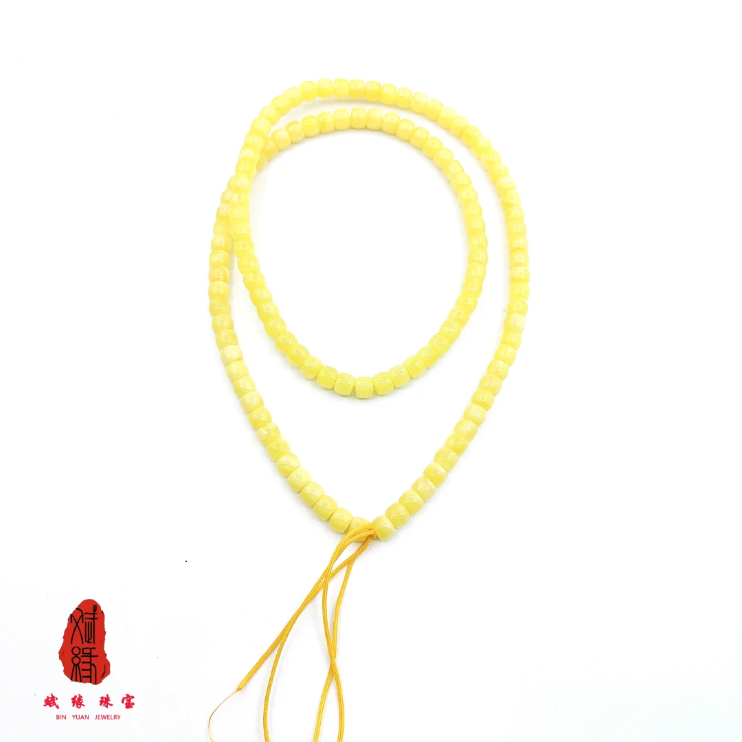 蜜蜡俄料（直切108）长链百搭多样性发蜜蜡项链长款黄色鸡油黄满密