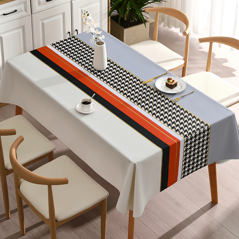 本知 精致千鸟格桌布防水防油防烫防污免洗酒店餐桌桌垫长方形