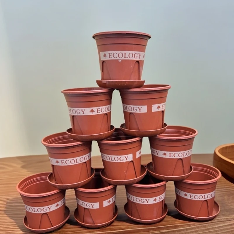 10个红【口径12高10左右】120二代红加仑花盆带托盘