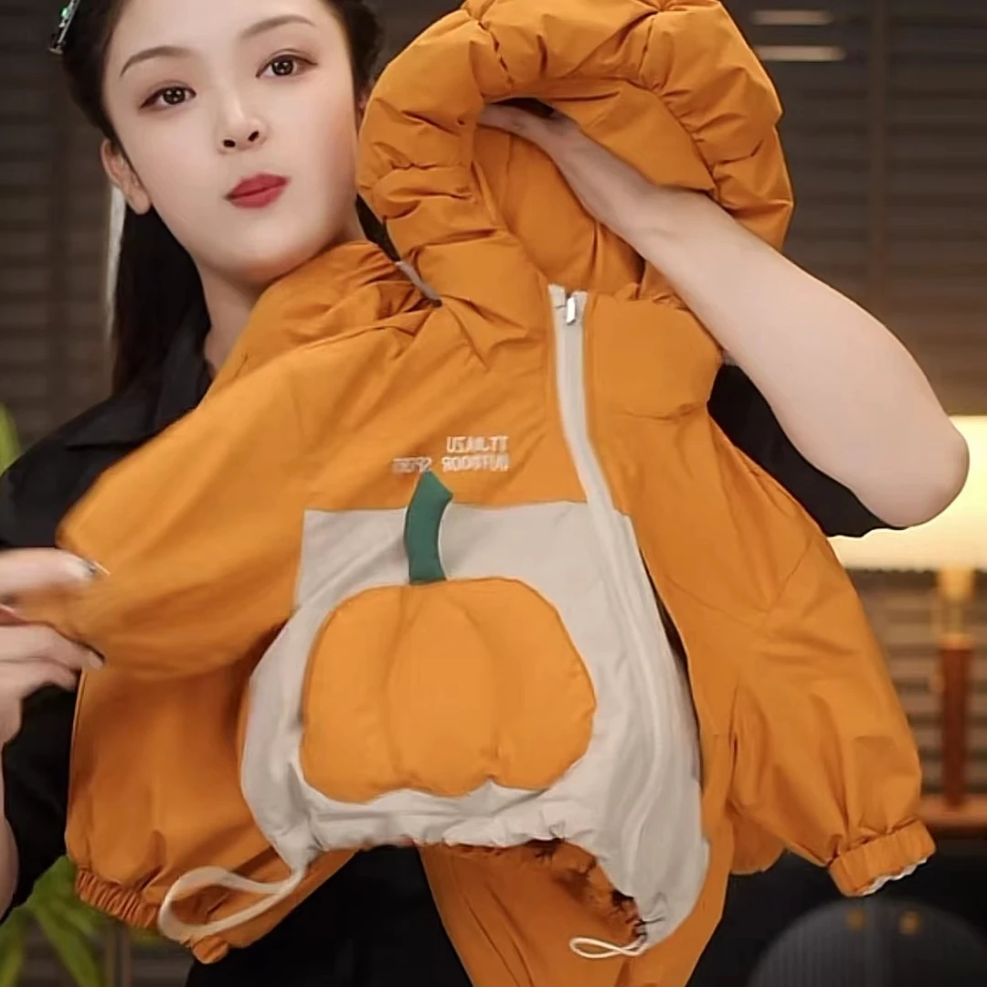 男女童冬季夹棉套装棉服秋冬新款女宝中小童洋气冲锋衣冬装两件套