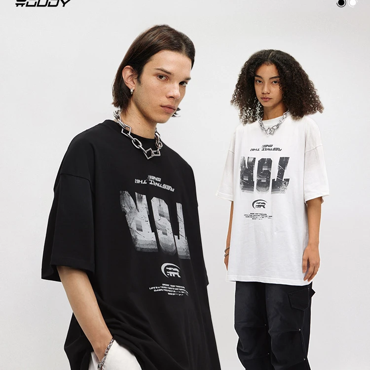 #OVDY官方美式嘻哈街头短袖男女倒置字母印花复古喷绘上衣潮牌T恤