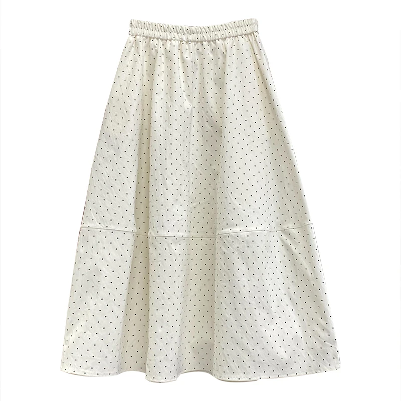 洗水棉波点半身裙女2025春夏新款洋气小清新高腰显瘦拼接A字裙子