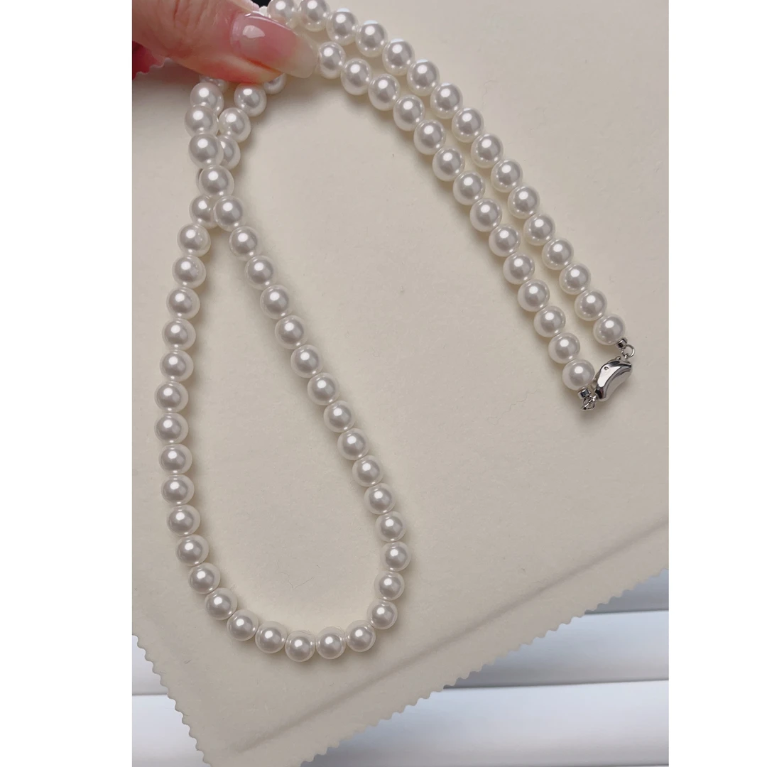 合金项链 8mm暖白50-70厘米长珠链毛衣链秋冬复古 强光