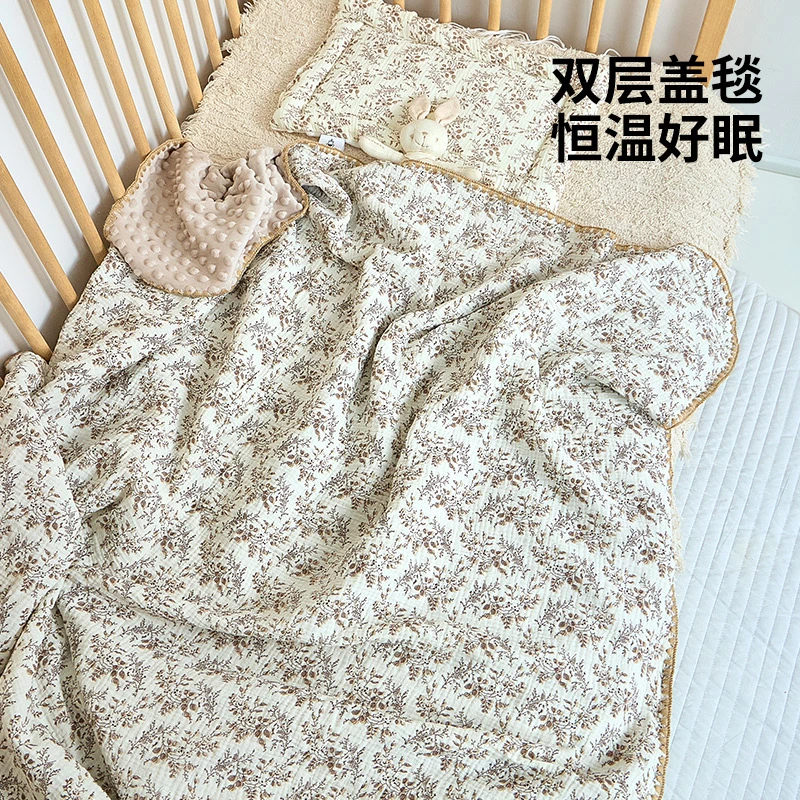 婴儿豆豆毯纱布盖毯新生宝宝安抚毛毯儿童幼儿园被子暖气房小被子