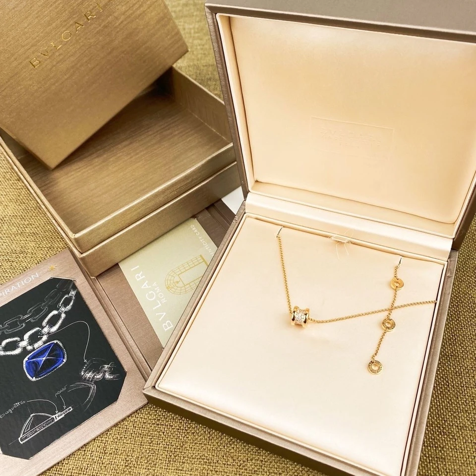 99新 BVLGARI/宝格丽 满钻玫瑰金小蛮腰项链