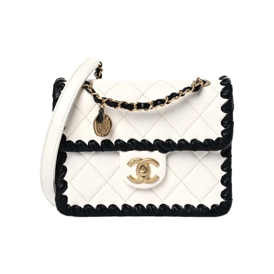 全新未使用 Chanel/香奈儿 22C黑白熊猫拼色编织滚边小方包豆腐包