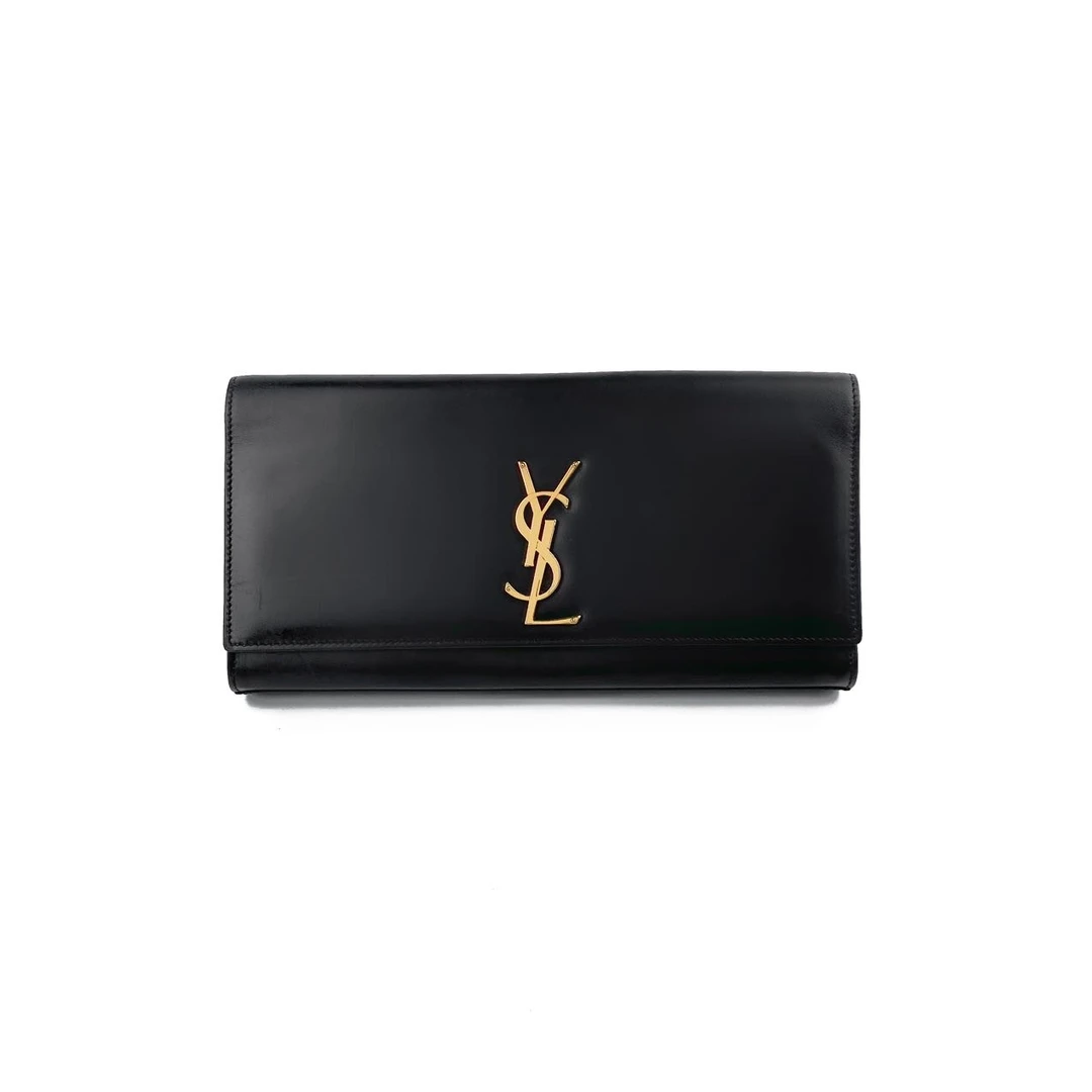 95新 YSL/圣罗兰 YSL牛皮黑色金标手拿包