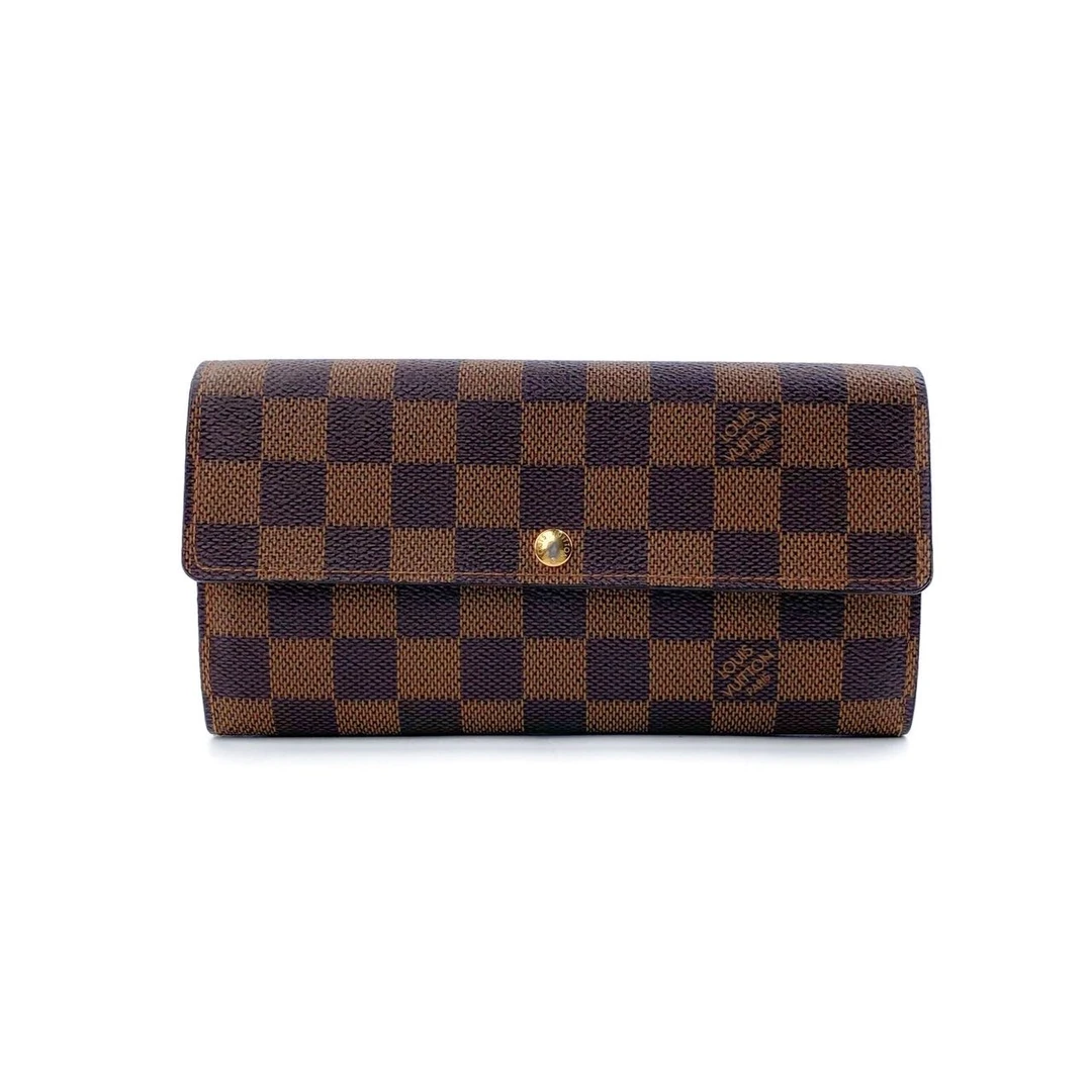 95新 LouisVuitton/路易威登 棋盘格牛皮金扣钱包