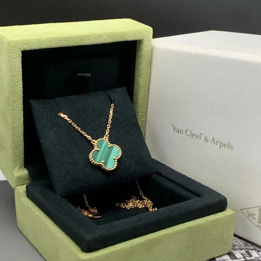 99新 梵克雅宝 VCA 四叶草绿色孔雀石中号绿色经典项链