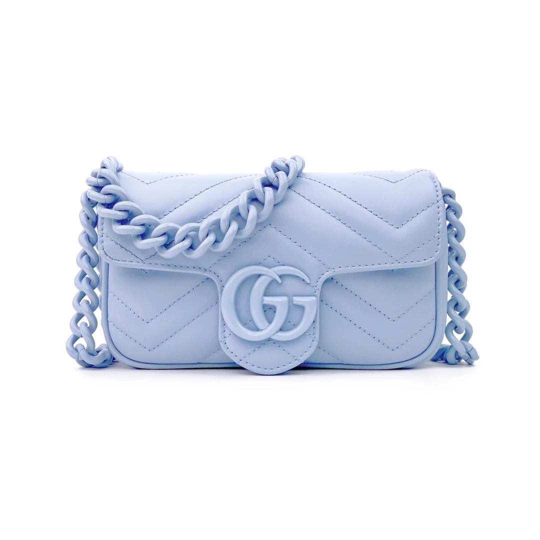 全新未使用 GUCCI/古驰 新款马卡龙蓝色陶瓷扣Marmont链条包迷你