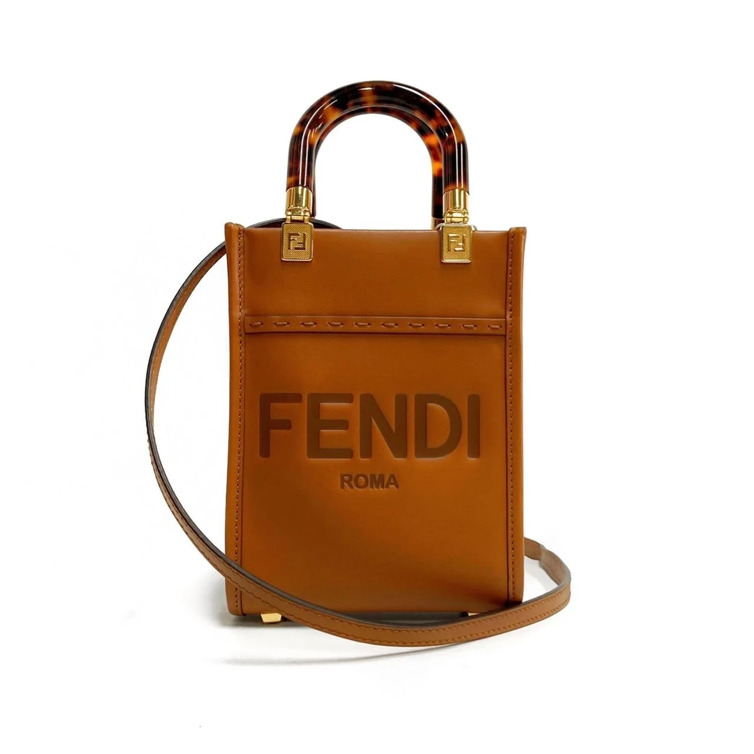 99新 FENDI/芬迪 22年新款干邑色玳瑁sunshine琴谱包手提单肩包