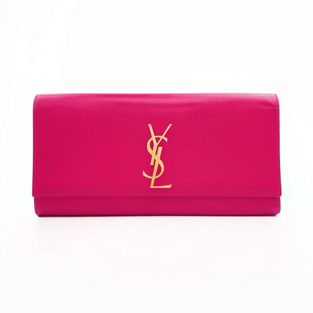 95新 YSL/圣罗兰 粉色金标手拿包