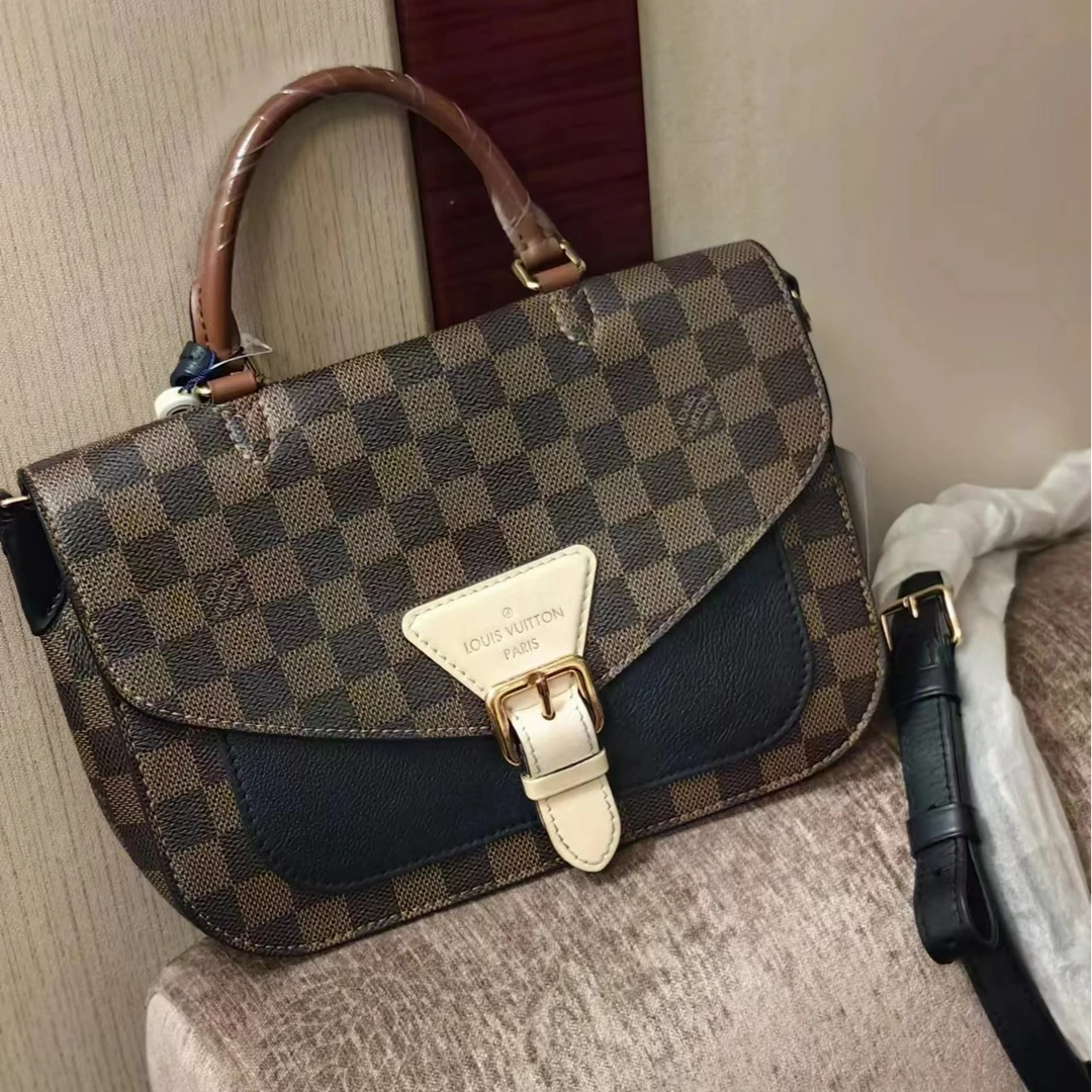 95新 LouisVuitton/路易威登 棋盘格牛皮Beaumarchais黑色单肩包